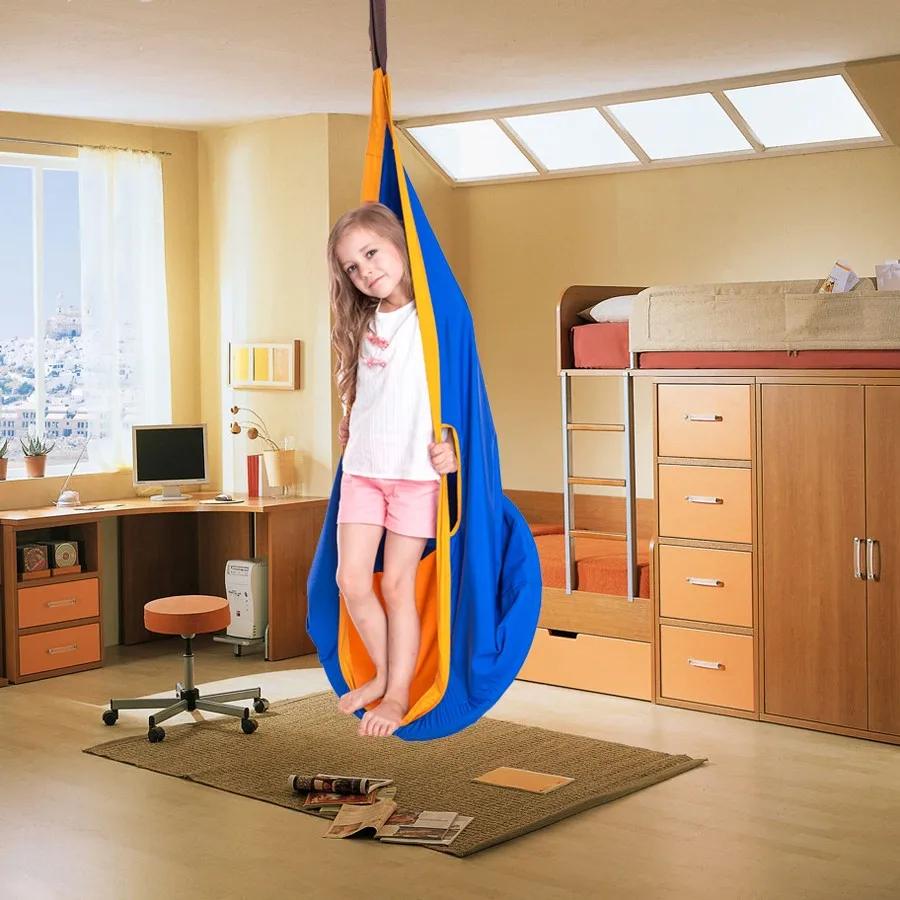 blue 60 см диаметр красочный дизайн детский гамак садовая мебель качели стул Крытый открытый подвесной детский гамак качели сиденье - Цвет: blue