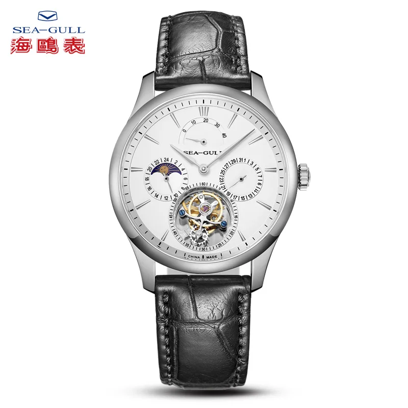Белый Механические часы Seagull Tourbillon, запас мощности, индикатор дня и ночи, ручные мужские часы 818,937 с сертификационной бумагой - Цвет: Белый