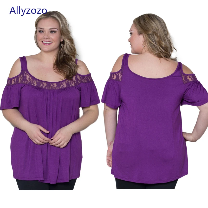 4XL размера плюс женская одежда с открытыми плечами летние футболки элегантные