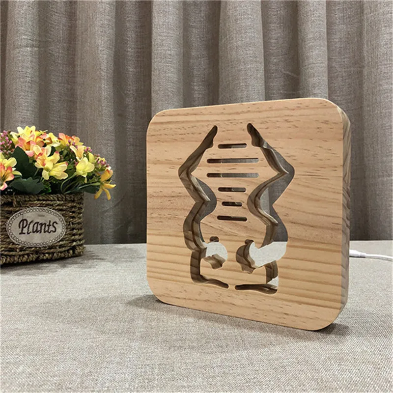 Лампа для йоги тренажерного зала древесины 3D Иллюзия Лампы Резьба Креативный