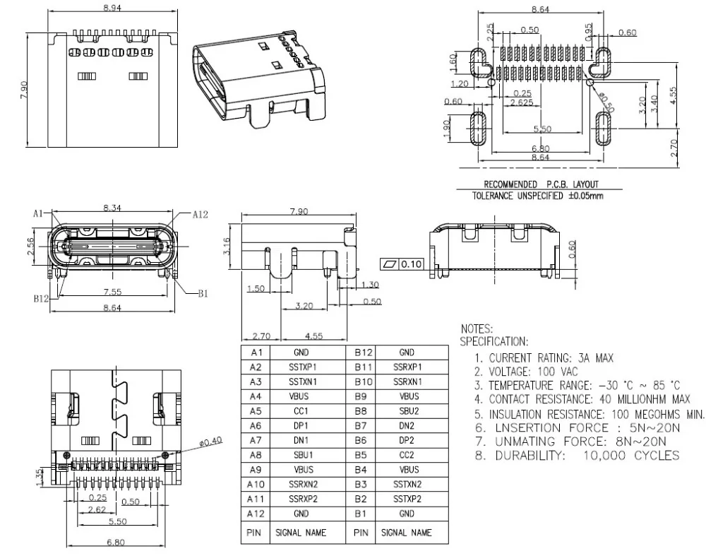 100 шт. Разъемы USB 3 1 типа C 24 контакта розетка под прямым углом PCB SMT двухрядная Tab