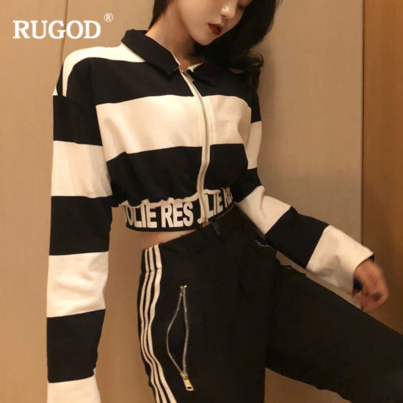 RUGOD 2019 женская новая модная полосатая короткая рубашка с отложным воротником и
