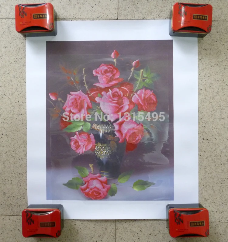 5D алмазная живопись красные цветы ваза 30*40 см набор стежков со стразами вышивка