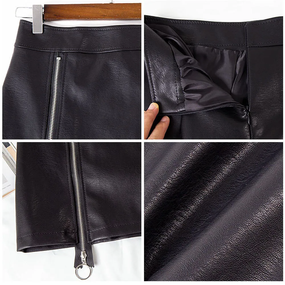Женская короткая юбка из искусственной кожи привлекательная мини с двойной