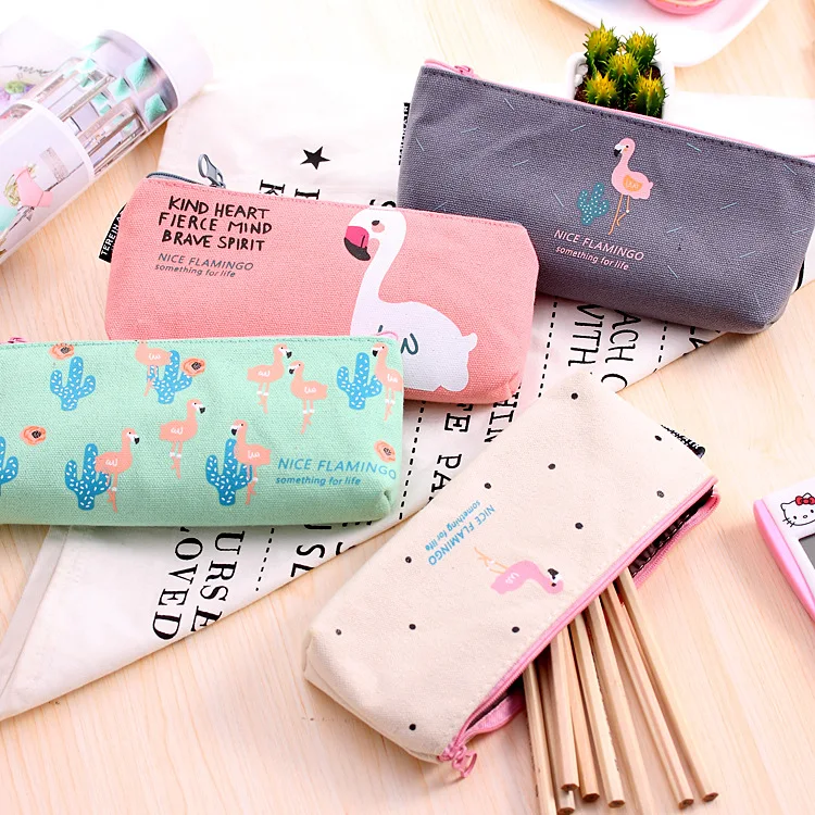 

20pcs large capacity kawaii pencil bag cute flamingo pencil pouch school purse for students stationary organizer korean pen case
