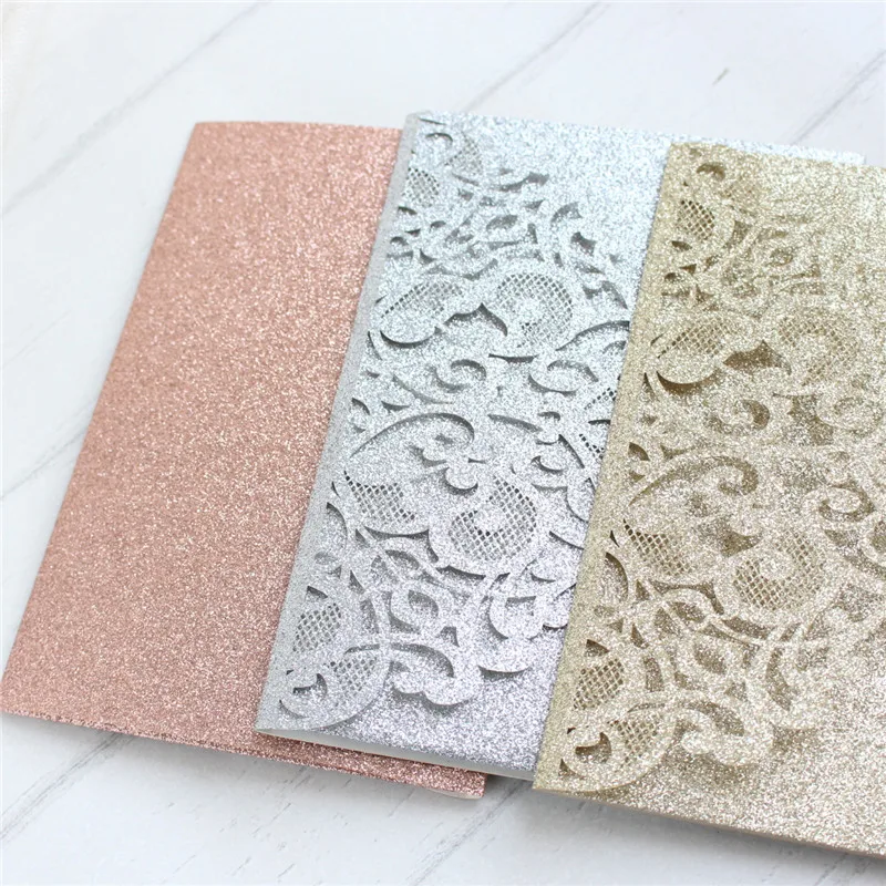 Золотая открытка приглашение на свадьбу с конвертом блестящая трехслойная