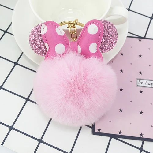 pink Креативный ПУ бант hairball брелок Подвеска женская сумка Автомобильный ключ повесить аксессуары популярные маленькие подарки - Цвет: pink