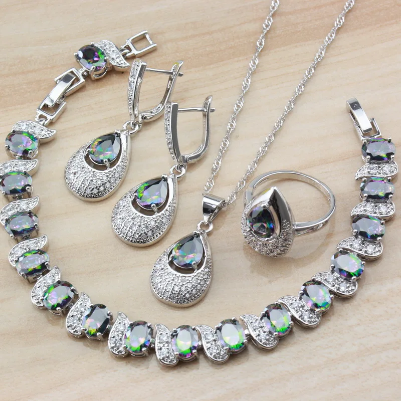 Mystic Rainbow Jewelry Sets Exclusive Cubic Zircon Water Drop Costume For Women Wedding Accessories | Украшения и аксессуары