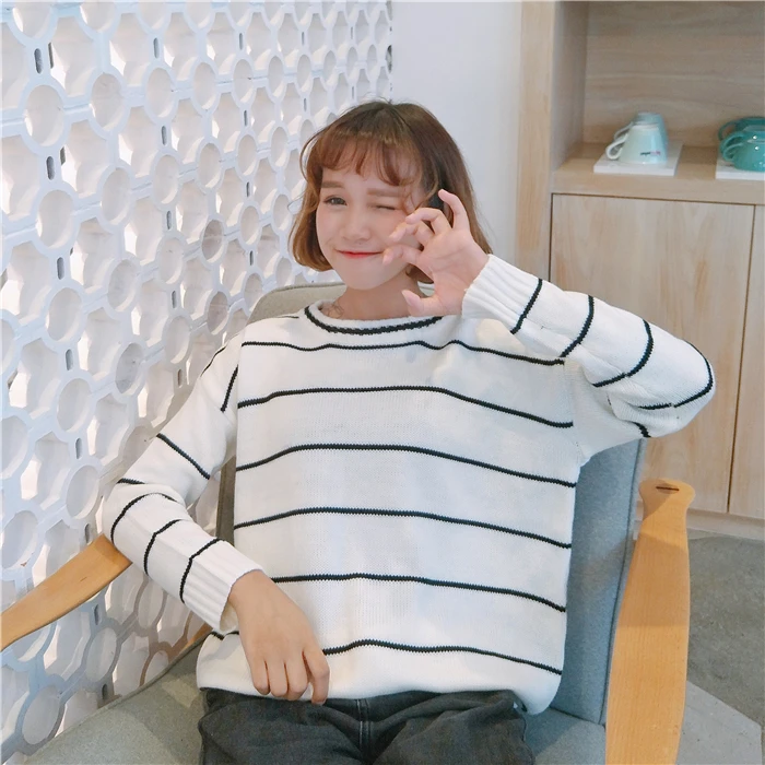 Women's Casual Sweaters Japanese Harajuku Ulzzang Winter Striped Loose Sweater Female Korean Kawaii Cute Clothing For Women | Женская
