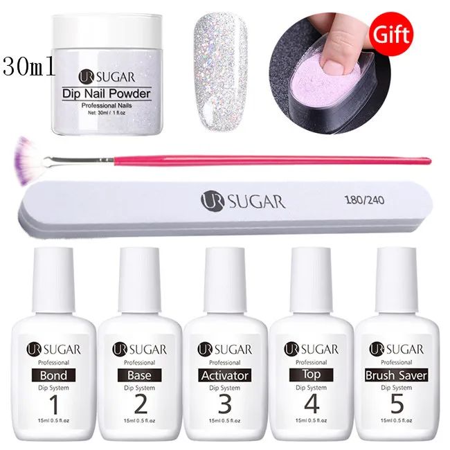 30ml Set 7 Ur Sugar 9 шт./компл. голографическая погружения порошки для ногтей Цвет для УФ гель лак для ногтей, Системы комплект сушке без лампы для лечения французский ногтей "сделай сам" - Цвет: 30ml Set 7