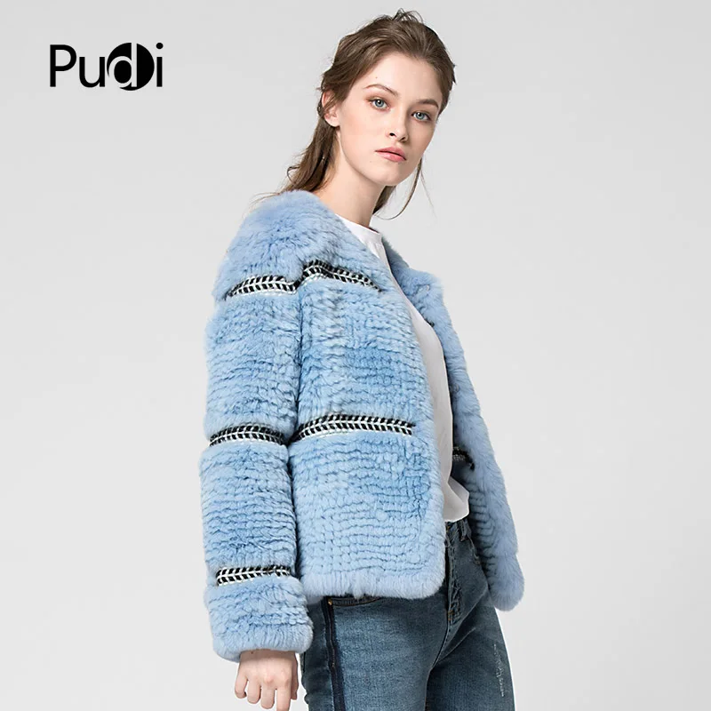 Pudi CT7027 пальто из меха кролика рекс вязаное новое пальто из натурального кроличьего меха пальто куртка женская зимняя Толстая теплая из натурального меха