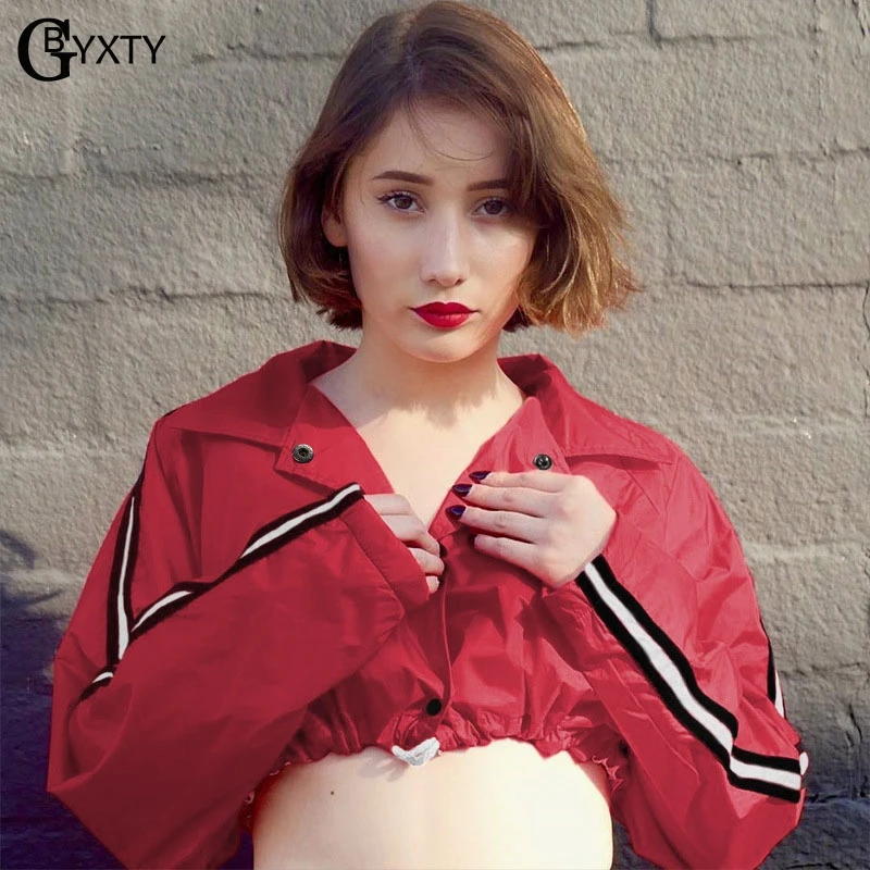 Женская короткая куртка бомбер GBYXTY повседневная бейсбольная в полоску с