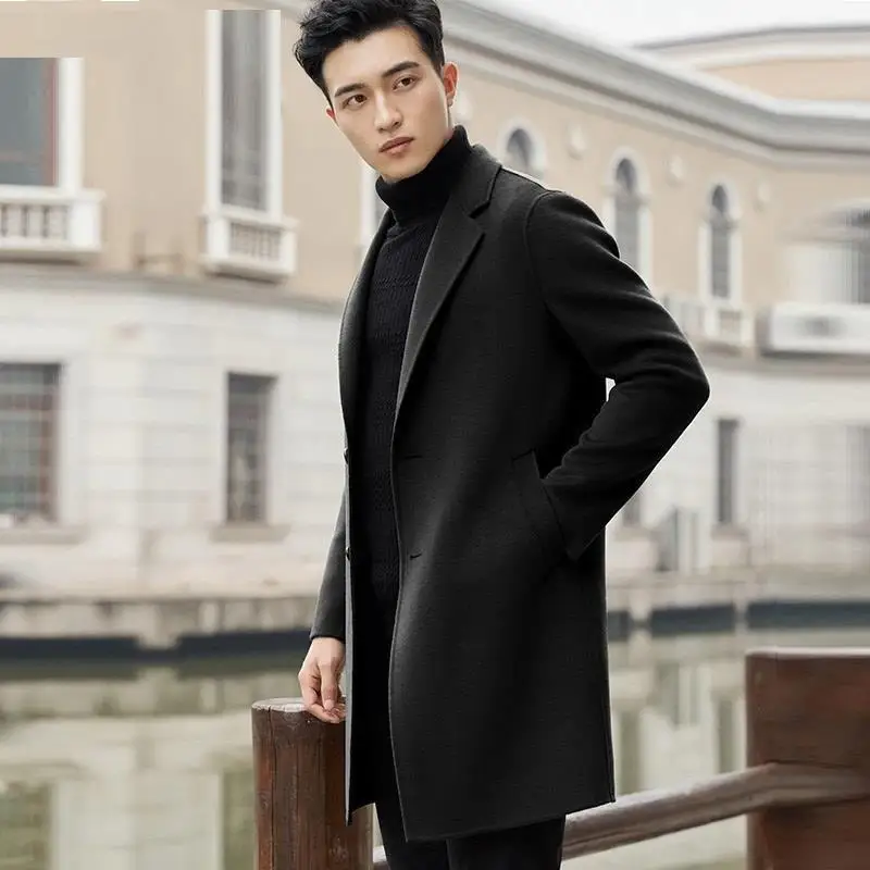 Plaszcz ткань для Chaqueta Larga и куртка Abrigo Hombre мужчин осень Invierno зима корейский шерсть