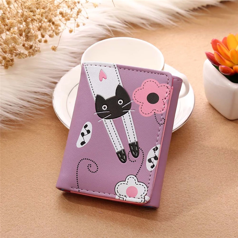 Aelicy короткий кошелек для девочек с милым рисунком кота и цветов женская сумка из
