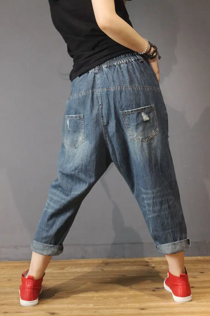 Женские винтажные джинсы шаровары универсальные свободные с принтом в виде букв