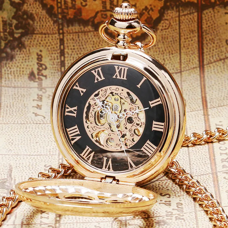 

2018 New Fashion Man Watches Rose Gold Dress Mechanical Pocket Watch Hand Winding Women Men Gifts Steel Pendant with Fob Chain