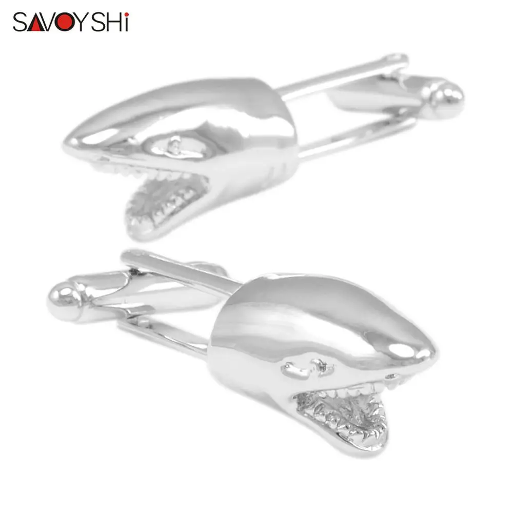 SAVOYSHI Новинка Акула модельные запонки для мужской рубашки запонки высокого качества из нержавеющей стали животных запонки модные ювелирные изделия - Окраска металла: Посеребренный
