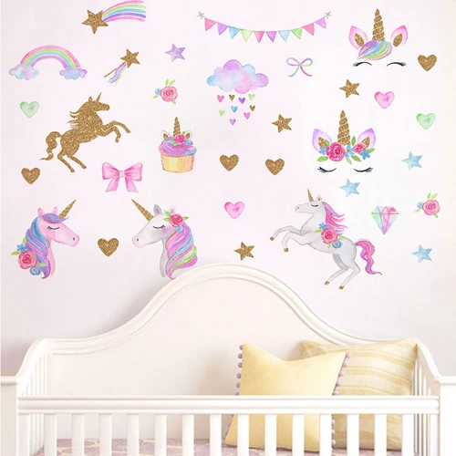 unicorn-05 Розовые Фламинго Единорог настенные наклейки для детской комнаты гостиной спальни Декор мультфильм животных настенные наклейки в комнату декор - Цвет: unicorn-05
