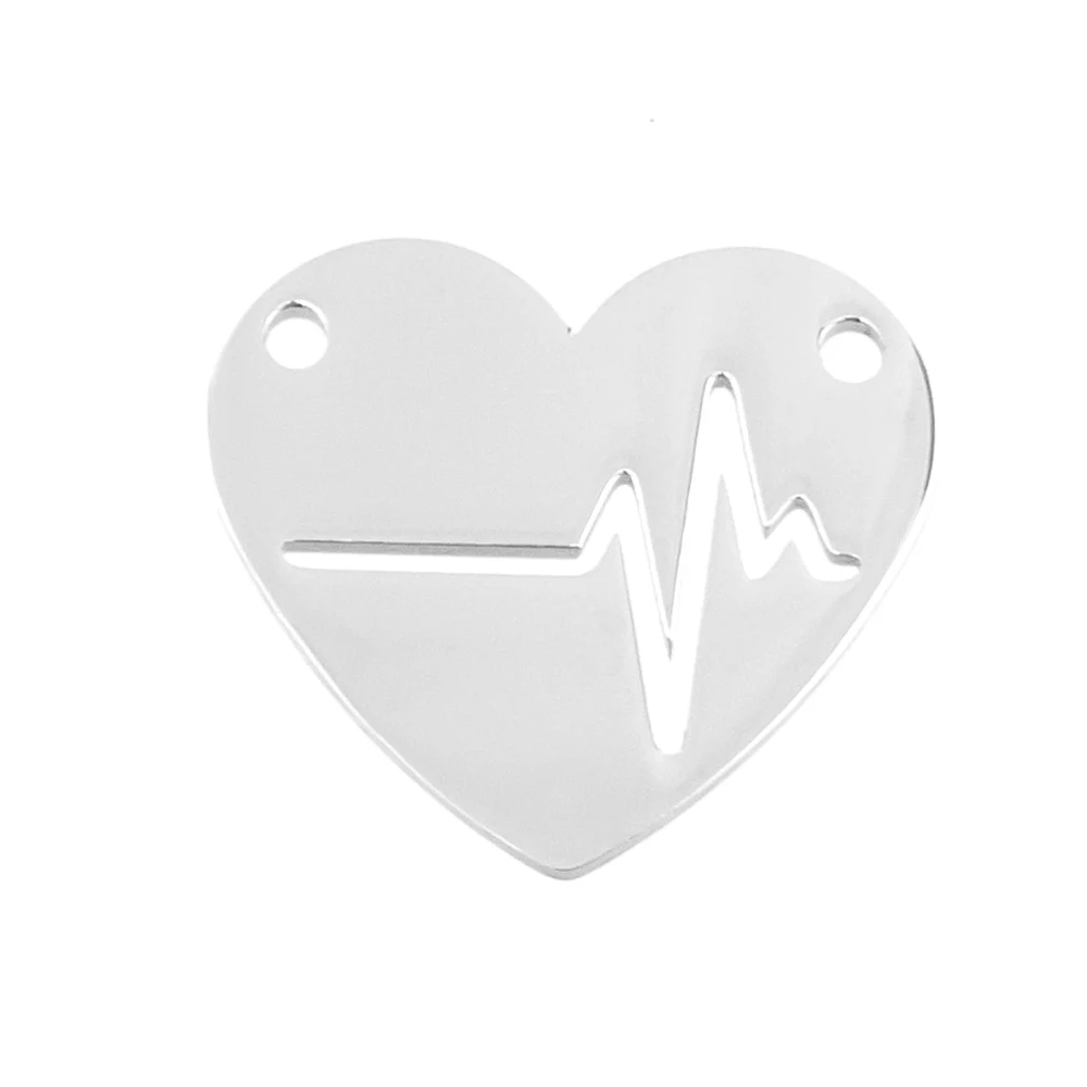 

Heart Pendants hearbeat necklace for women blank pendant for engrave print Mirror polish Stainless steel wholesale 10pcs