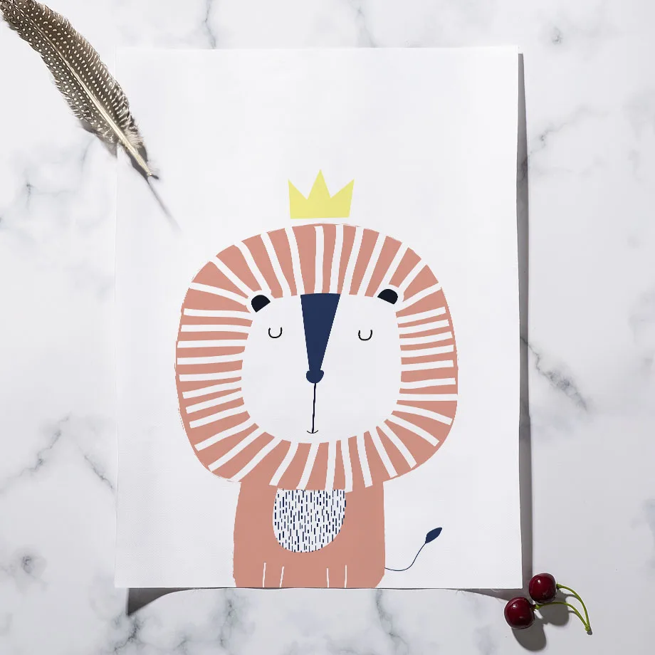 Милый мультфильм лев тигр кот Жираф настенная живопись холст для мальчиков и