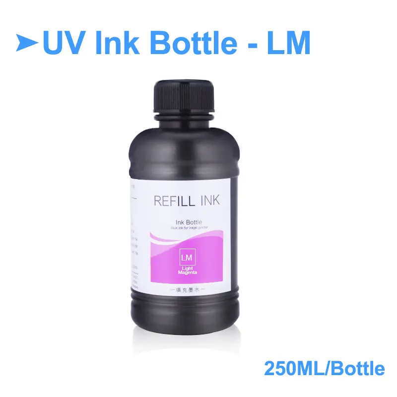 Light Magenta-250ml 250 мл/бутылка УФ чернила бутылка для Epson L800 L805 L1800 R290 R300 1390 1400 1410 1430 1500W R3000 DX5 DX7 Универсальный УФ чернила для принтера - Цвет: Light Magenta-250ml