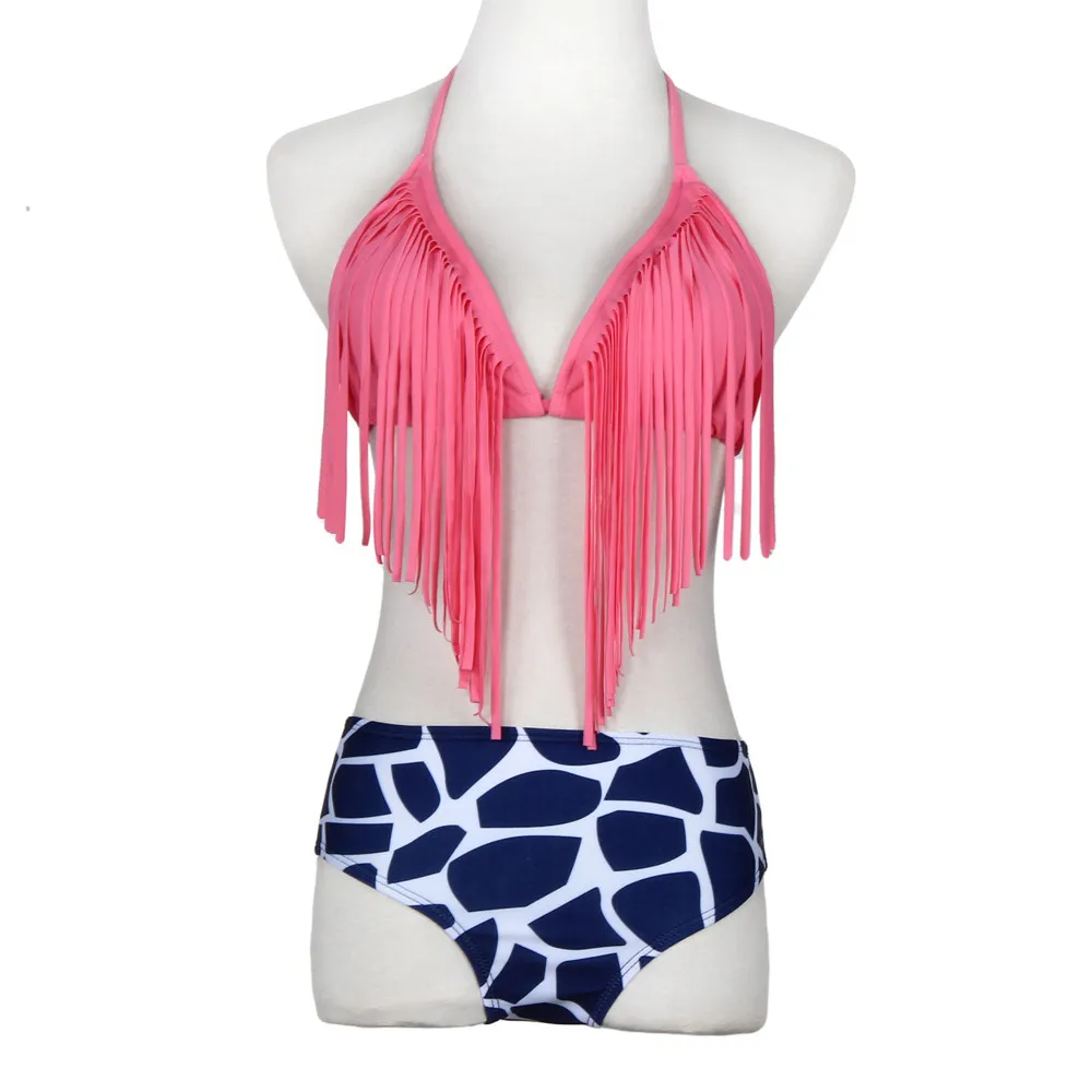 Сексуальный купальник женский бикини с кисточками бандаж пуш-ап Мягкий