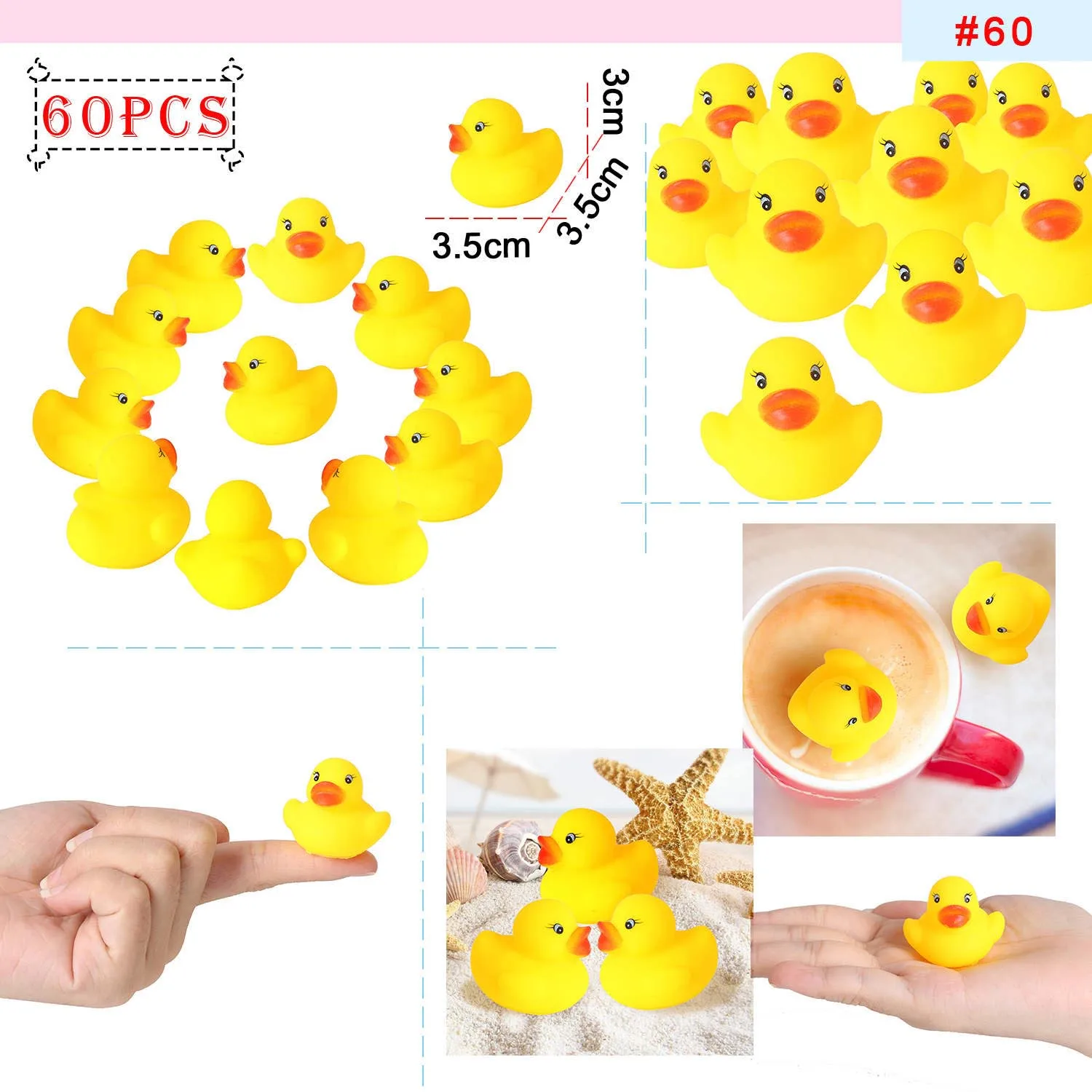 60pcs Желтые игрушки в виде уток резиновый коврик для ванной душевая игрушка чистый натуральный Милая резиновая уточка для малышей игрушки kinder - Цвет: 60pcs