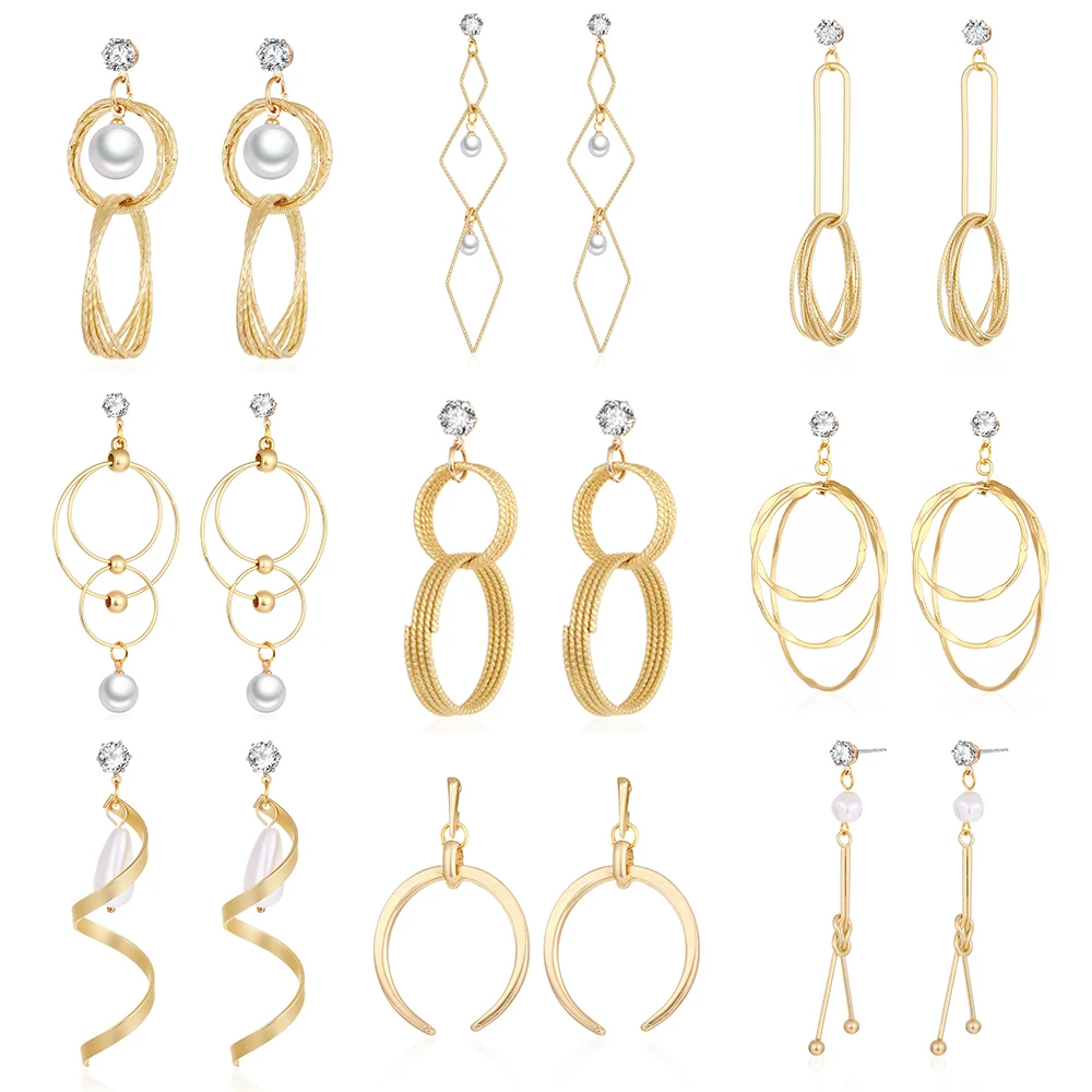 HanCheng Новые матовые металлические золотые Висячие серьги геометрической формы