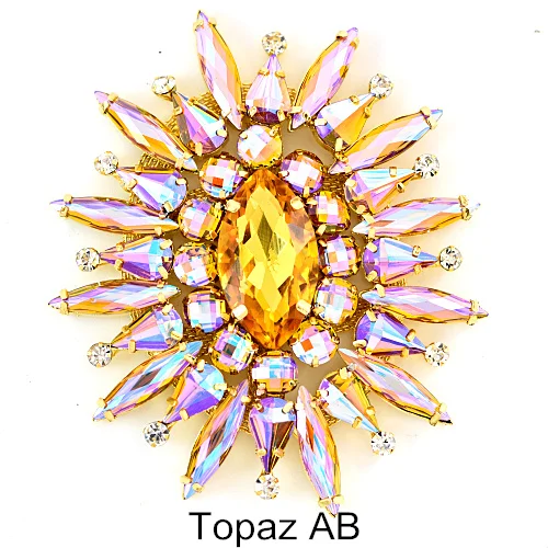 Topaz AB 1 шт. стразы с круглыми цветочками, пришивные стразы, аппликации с золотым низом, стразы с плоским основанием для свадебного платья B3771 - Цвет: Topaz AB