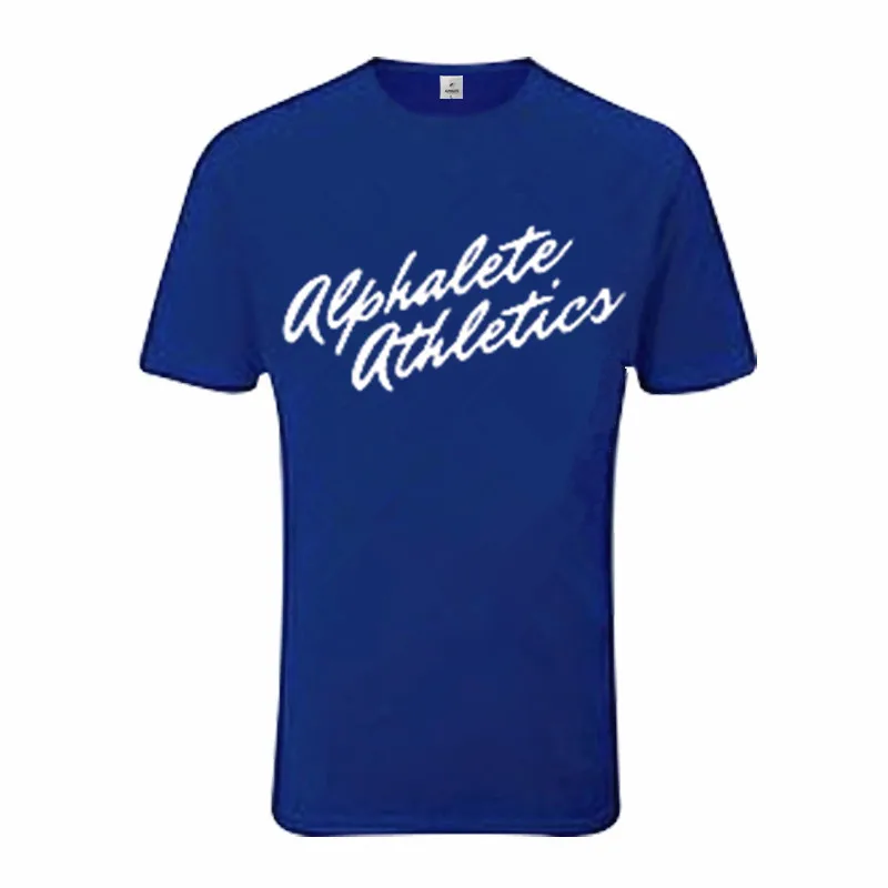 Новая брендовая хлопковая футболка для мужчин ALPHALETE Gyms Фитнес Бодибилдинг облегающие рубашки мужские модные повседневные футболки с принтом - Цвет: LT01 Blue