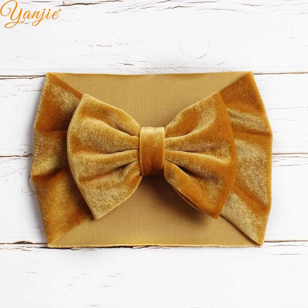 ginger Funky, новинка, 5 дюймов, бархатные банты для волос, ободок, весна, широкая, для улицы, повязка для волос, аксессуары для волос, повязка для волос для девочек, бант, головной убор - Цвет: ginger