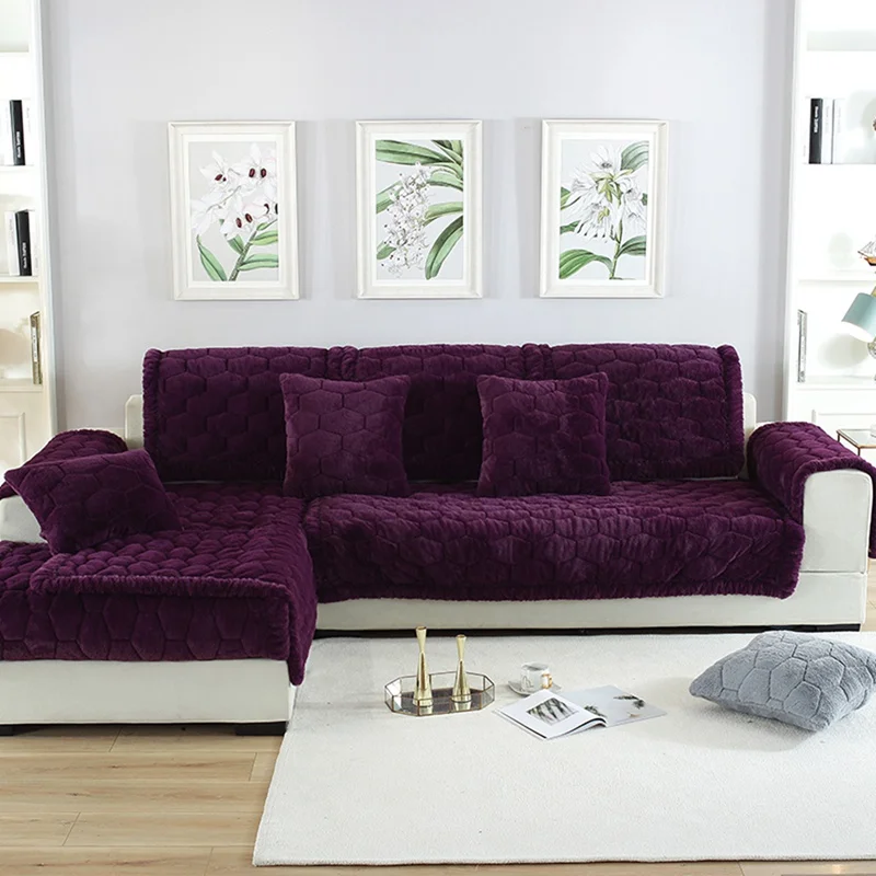 Purple 1 шт. чехлы для диванов для гостиной, защита для мебели, утолщенный плюшевый тканевый чехол для дивана, нескользящий чехол для дивана - Цвет: Purple