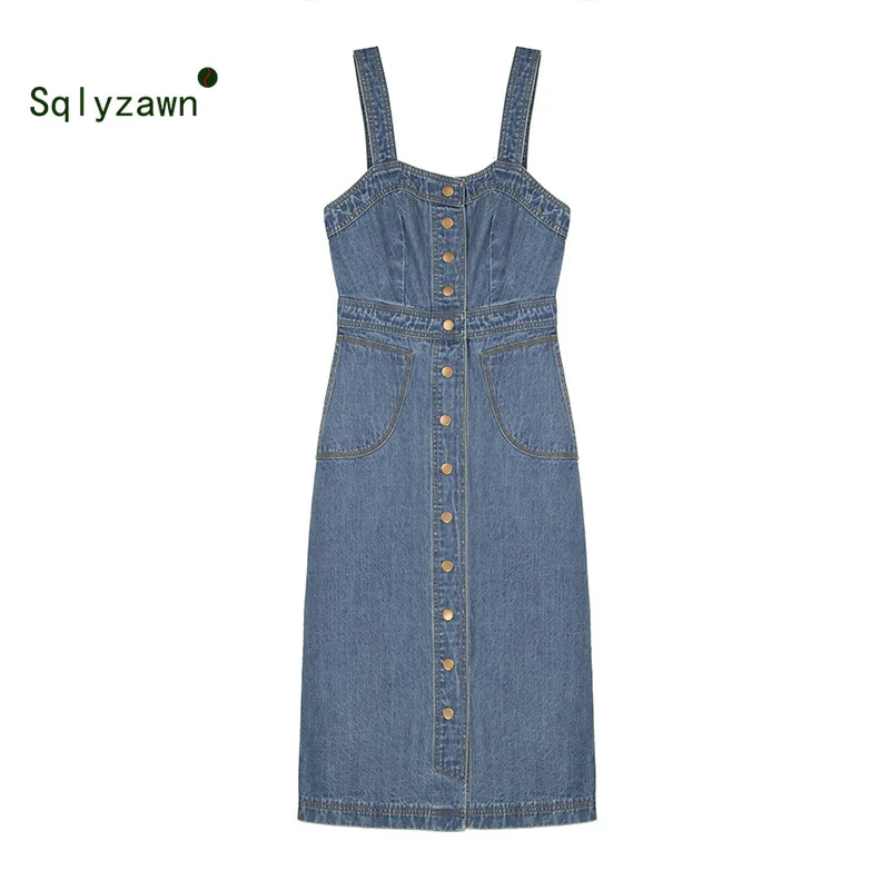 2020 летнее женское однобортное джинсовое платье сарафан комбинезон винтажное