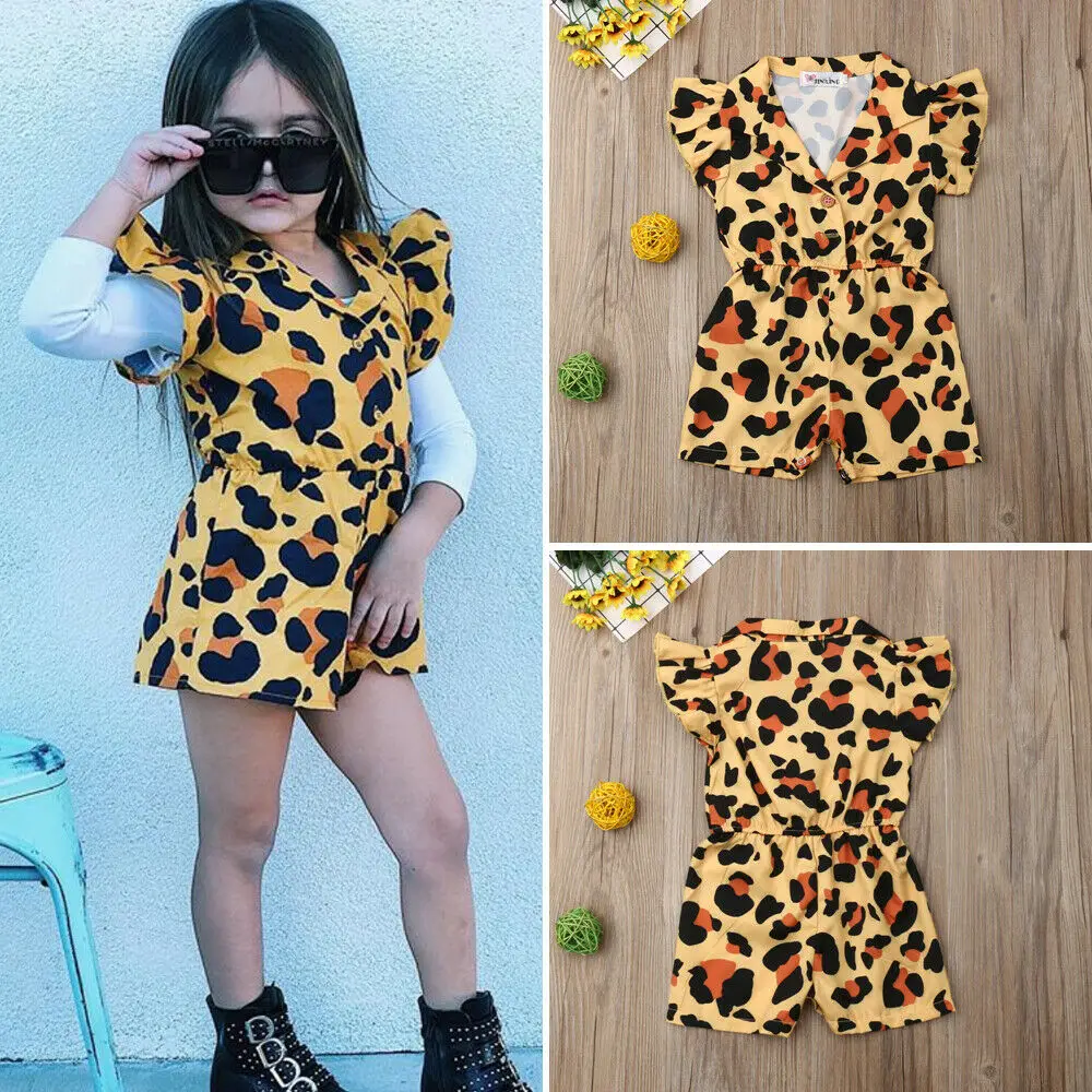 Emmababy летние новые Модная Одежда для маленьких девочек платье без рукавов с леопардовым принтом Комбинезон на кнопках комбинезон Одежда из 1 предмета, летний пляжный костюм
