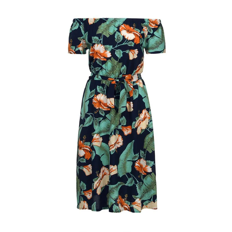 2019 летнее шифоновое платье с открытыми плечами миди пляжное Бохо женское зеленое