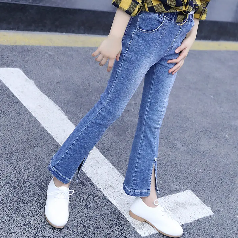 2021 джинсы для девочек подростков разрез джинсовые штаны с жемчугом маленьких