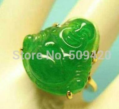 Горячая продажа Золотая тарелка зеленый Будда из натурального камня кольцо 7 8 9