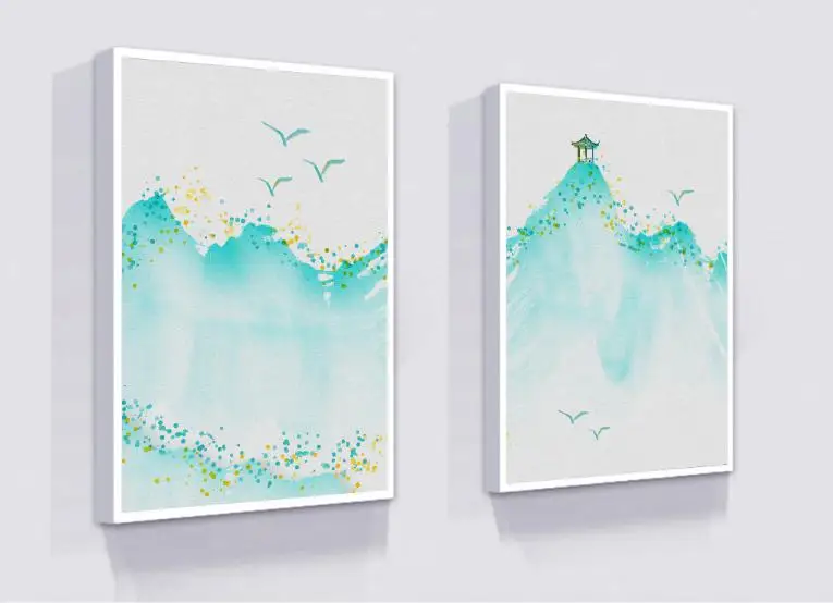 Без рамы 3 шт./компл. картина с водой и чернилами Зеленый Горный павильон древняя