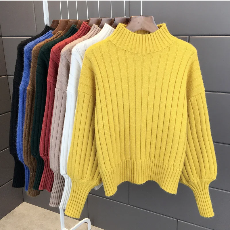 Lantern Sleeve Turtleneck Sweater Women Pullover Knitted Womens Sweaters Jumpers Ladies Female Winter Tops Truien Dames | Женская одежда