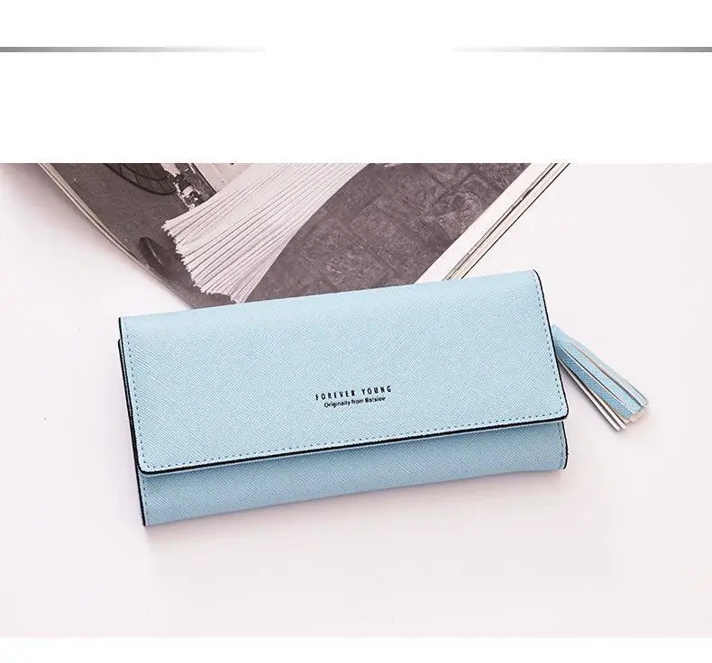 Кошелек carteira feminina portefeuille femme cartera mujer кожаные кошельки portfel damski portafoglio donna женский кошелек portomone - Цвет: Wathet