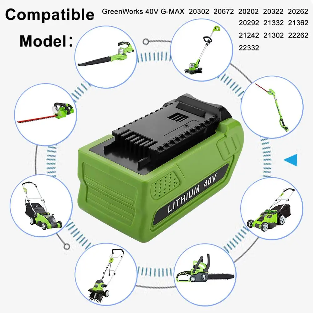 Аккумулятор ELEOPTION 40 в 6000 мАч для электроинструментов GreenWorks 29252 20202 22262 25312 25322 20642 22272