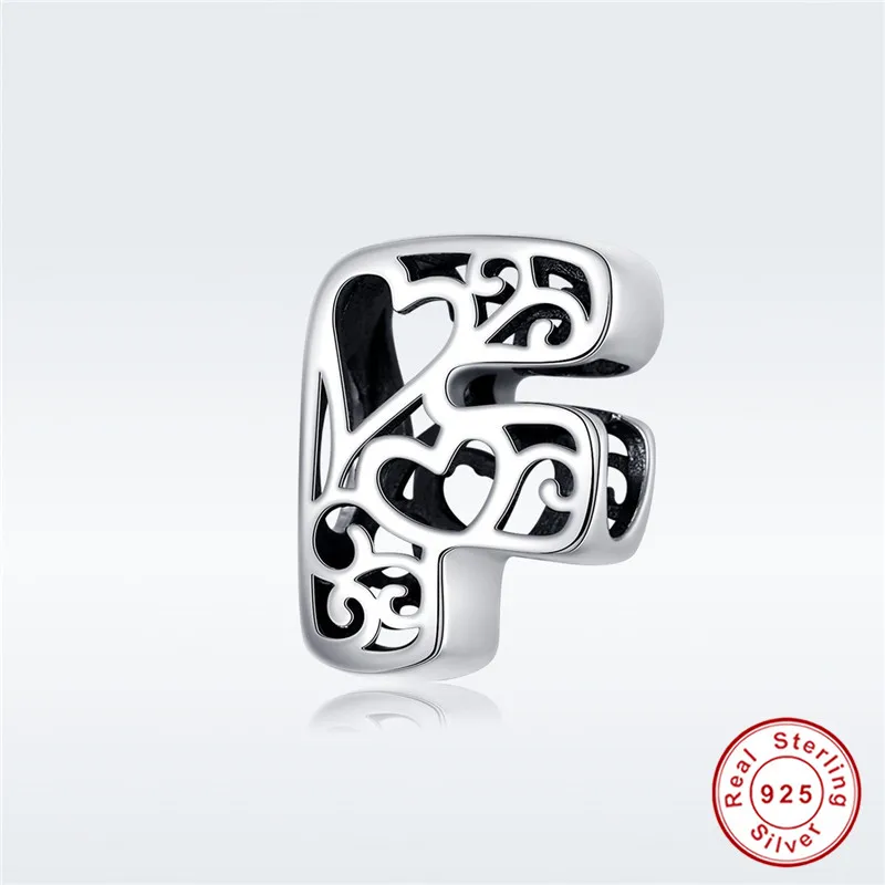 Подходит для браслетов Pandora,, 925 пробы, серебро, 26 букв, английские буквы, бусины S295, сердце, 26 букв, подвески, сделай сам - Цвет: F-1