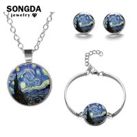 songda 2021 van gogh famous painting jewelry set the starry night sunflowers luxury high quality art party jewelery set outlet