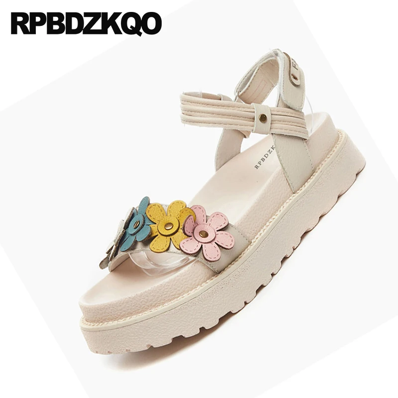 день отдыха Flatform милый женщины хороший каваи дамы бежевый Slingback открытый носок