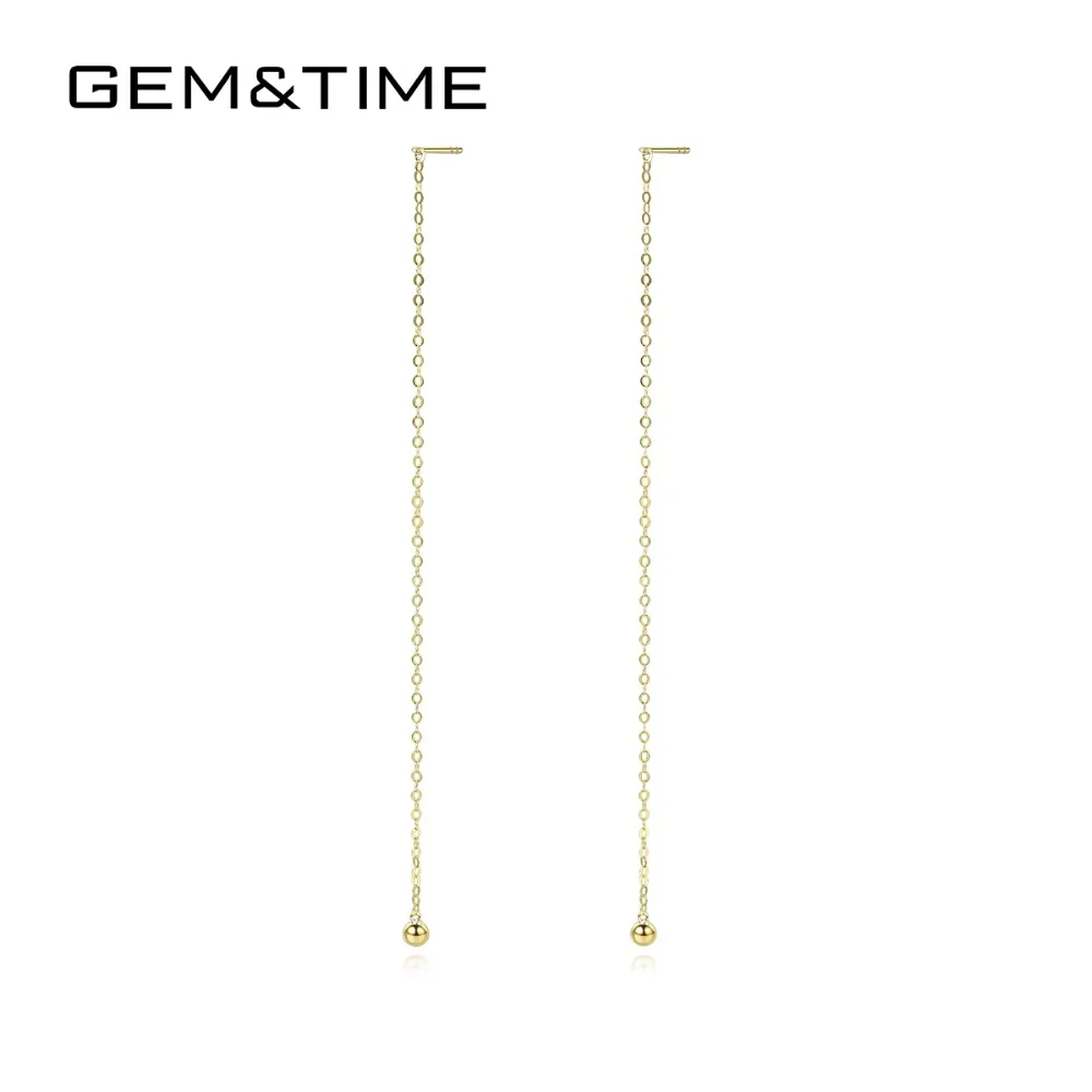 Бренд Gem& Time, Настоящее золото 18 К, длинные висячие серьги с кисточками для женщин, для свадьбы, помолвки, хорошее ювелирное изделие из желтого золота, Brinco AU750 GE0012