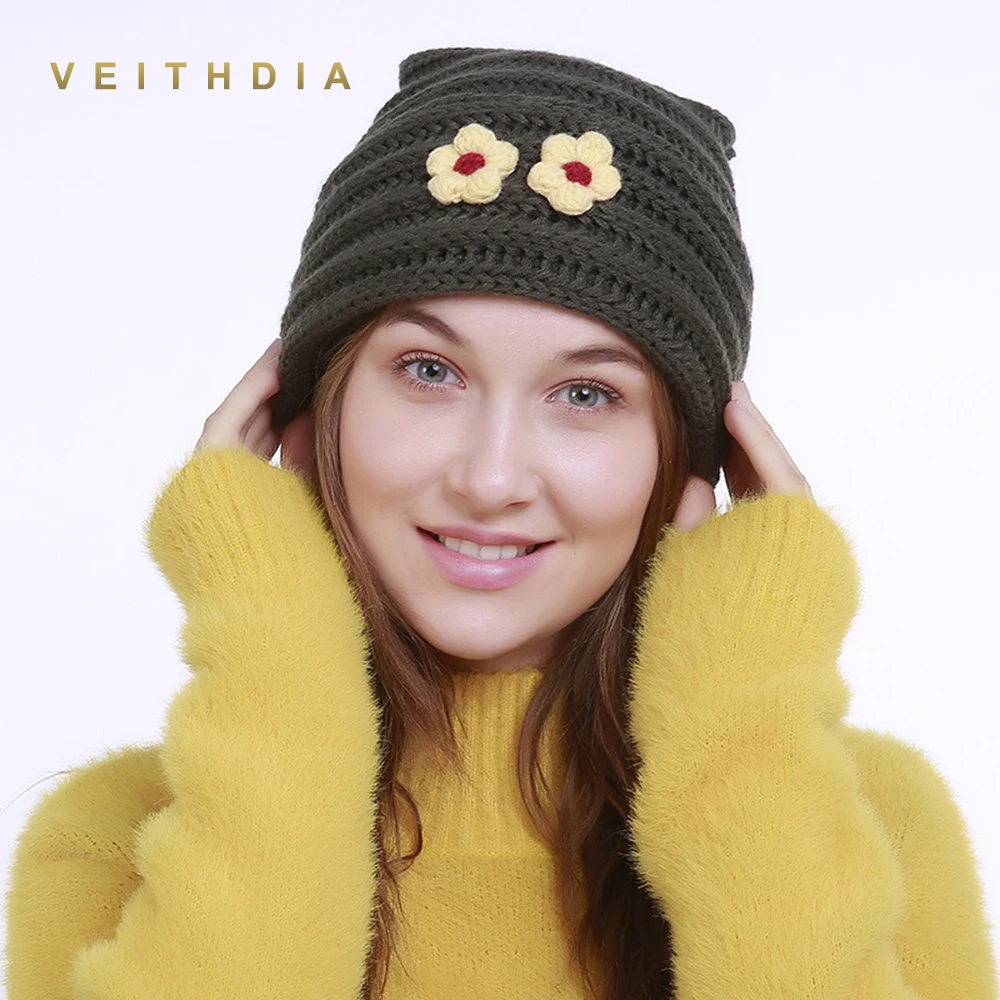 Осенне зимняя вязаная шапка VEITHDIA ручной работы с рождественской ведьмой женские