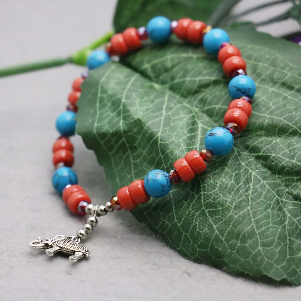 Ретро стиль многоцветный Кристалл индюк камень браслет ручная цепочка для