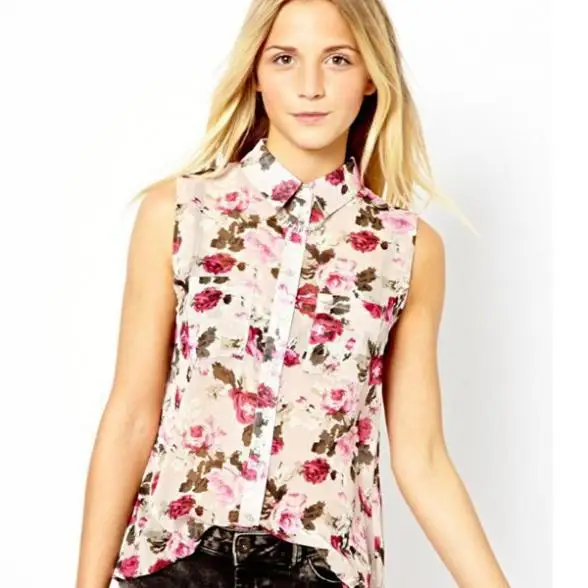 rose print chiffon sleeveless blouse shirt 2014 Europe summer styles ST0022 |