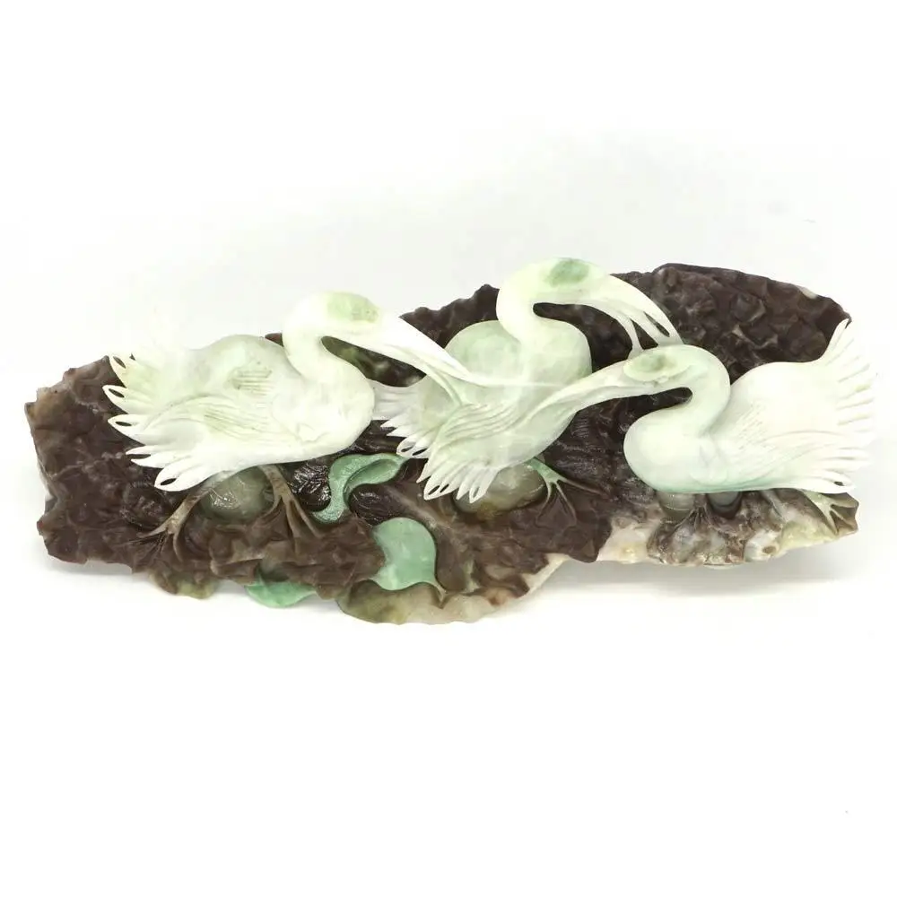 

Crane Figurine Natural Gemstone Dushan Jade Hand Carved Animal Statue Decor7.56"