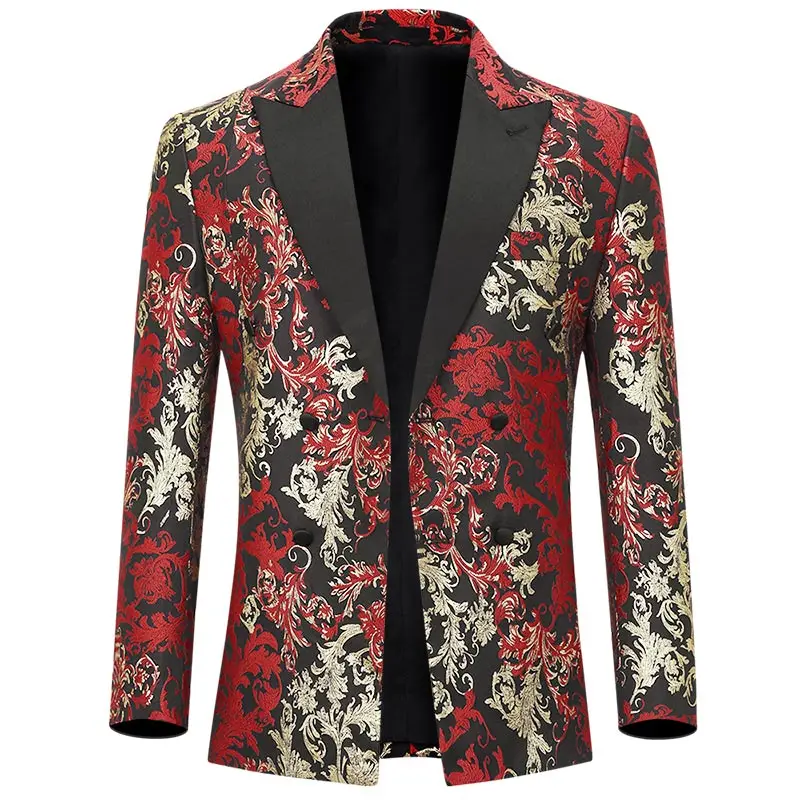 YUNCLOS красный золотой свадебный мужской костюм с золотым тиснением двубортный